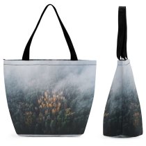 Yanfind Shopping Bag for Ladies Fog Outdoors Poland Scenery Plant Tree Landscape Abies Fir Mist Conifer Art Reusable Multipurpose Heavy Duty Grocery Bag for Outdoors.