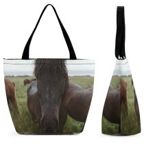 Yanfind Shopping Bag for Ladies Horse Field Grassland Outdoors Iceland Cattle Cow Countryside Farm Rural Meadow Grazing Reusable Multipurpose Heavy Duty Grocery Bag for Outdoors.