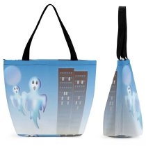 Yanfind Shopping Bag for Ladies Graphics Saeson Ghost City Halloween Scary Cartoon Spooky Happy Sky ChIandra Reusable Multipurpose Heavy Duty Grocery Bag for Outdoors.