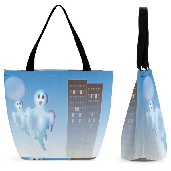 Yanfind Shopping Bag for Ladies Graphics Saeson Ghost City Halloween Scary Cartoon Spooky Happy Sky ChIandra Reusable Multipurpose Heavy Duty Grocery Bag for Outdoors.