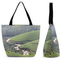 Yanfind Shopping Bag for Ladies Tea Gardens Hill Station Highland Plantation Terrace Landscape Rural Area Field Reusable Multipurpose Heavy Duty Grocery Bag for Outdoors.
