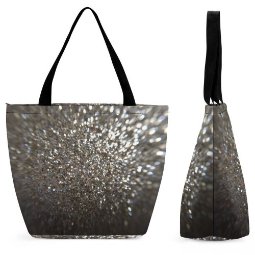 Yanfind Shopping Bag for Ladies Gold Glitter Macro Shiny Shimmer Lighting Moisture Metal Reusable Multipurpose Heavy Duty Grocery Bag for Outdoors.