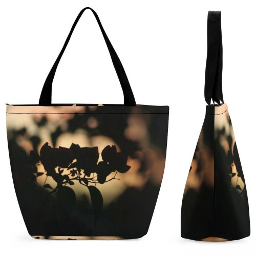 Yanfind Shopping Bag for Ladies Love Rose Hidden Sunset Figure Leaf Light Lighting Sky Tree Silhouette Night Reusable Multipurpose Heavy Duty Grocery Bag for Outdoors.