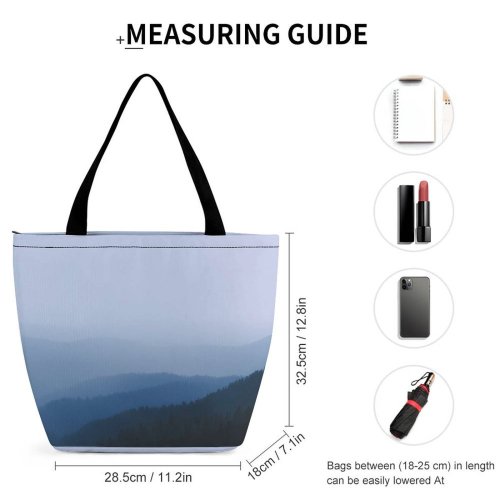 Yanfind Shopping Bag for Ladies Fog Outdoors Ergaki Krasnoyarsk Krai Mist Wildlife Tree Minimalistic Mystic Forest Reusable Multipurpose Heavy Duty Grocery Bag for Outdoors.