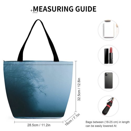 Yanfind Shopping Bag for Ladies Fog Outdoors Mist Croatia Dark Light Night Path Mood Moody Foggy Misty Reusable Multipurpose Heavy Duty Grocery Bag for Outdoors.
