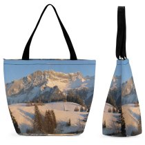 Yanfind Shopping Bag for Ladies Snow Mountains Mountainous Landforms Winter Range Sky Alps Tree Wilderness Natural Reusable Multipurpose Heavy Duty Grocery Bag for Outdoors.