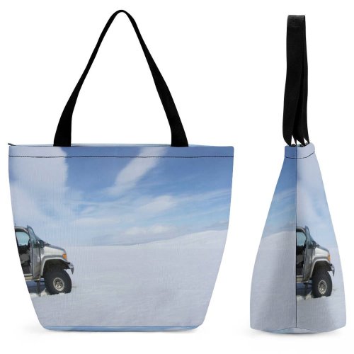 Yanfind Shopping Bag for Ladies Lake Iceland Island Landscape Waterfall Car Tires Sky Snow Vehicle Reusable Multipurpose Heavy Duty Grocery Bag for Outdoors.
