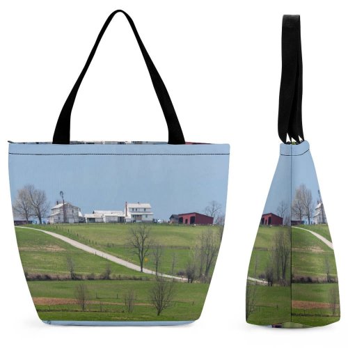 Yanfind Shopping Bag for Ladies Grass Plant Field Grassland Outdoors Countryside Lawn Rural Mound Farm Tree Meadow Reusable Multipurpose Heavy Duty Grocery Bag for Outdoors.