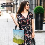 Yanfind Shopping Bag for Ladies Grassland Fairyland Meadow Tale Story Heart Flower Grass Hill Wonderland Bird Landscape Reusable Multipurpose Heavy Duty Grocery Bag for Outdoors.