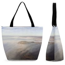 Yanfind Shopping Bag for Ladies Fog Mist Outdoors Surprise Valley Uk England Peak District Inversion Cloud Reusable Multipurpose Heavy Duty Grocery Bag for Outdoors.