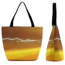 Yanfind Shopping Bag for Ladies Highway Lights Traffic City Sky Light Amber Atmosphere Horizon Calm Evening Reusable Multipurpose Heavy Duty Grocery Bag for Outdoors.