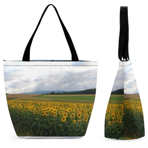 Yanfind Shopping Bag for Ladies Sunflowers Field Alps Top Rainy Swiss Flower Sky Plant Natural Reusable Multipurpose Heavy Duty Grocery Bag for Outdoors.
