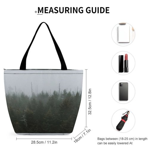 Yanfind Shopping Bag for Ladies Grey Fog Mist Tree Conifer Forest Outdoors Flora Plant Smokeys Landscape Wanderlust Reusable Multipurpose Heavy Duty Grocery Bag for Outdoors.