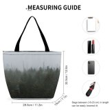 Yanfind Shopping Bag for Ladies Grey Fog Mist Tree Conifer Forest Outdoors Flora Plant Smokeys Landscape Wanderlust Reusable Multipurpose Heavy Duty Grocery Bag for Outdoors.