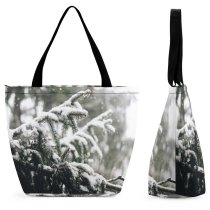 Yanfind Shopping Bag for Ladies Frost Snow Tree Outdoors Conifer Flora Plant Winter York United States Reusable Multipurpose Heavy Duty Grocery Bag for Outdoors.