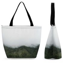 Yanfind Shopping Bag for Ladies Fog Washington Mist United States Tree Outdoors Woodland Forest Cloud Landscape Reusable Multipurpose Heavy Duty Grocery Bag for Outdoors.