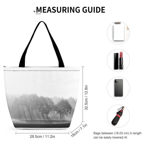 Yanfind Shopping Bag for Ladies Fog Outdoors Mist Bergen-Hohne Lohheide Grey Tree Sunrise Forest Public Domain Reusable Multipurpose Heavy Duty Grocery Bag for Outdoors.