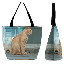 Yanfind Shopping Bag for Ladies Young Pet Funny Kitten Portrait Curiosity Cute Staring Wait Sit Cat Reusable Multipurpose Heavy Duty Grocery Bag for Outdoors.