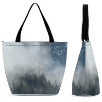 Yanfind Shopping Bag for Ladies Grey Fog Outdoors Mist Salzburg Austria Cloud Forest Plant Fir Tree Reusable Multipurpose Heavy Duty Grocery Bag for Outdoors.