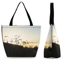 Yanfind Shopping Bag for Ladies Grass Plant Grain Produce Vegetable Field Lawn Vegetation Colorful Peaceful Hill Horizon Reusable Multipurpose Heavy Duty Grocery Bag for Outdoors.