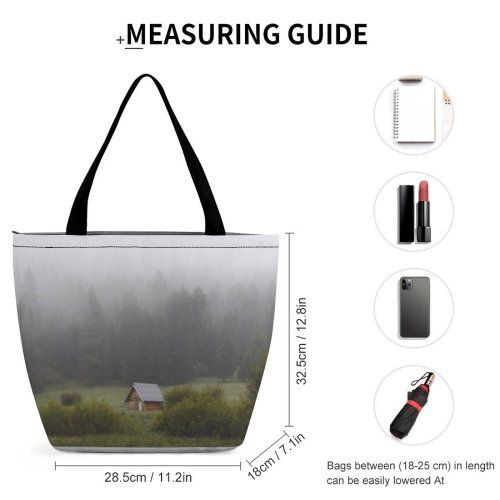 Yanfind Shopping Bag for Ladies Fog Willow-Witt Ranch Ashland United States Grey Field Cabin Cozy Solar Panels Reusable Multipurpose Heavy Duty Grocery Bag for Outdoors.