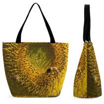 Yanfind Shopping Bag for Ladies Sunflowers Bee Flower Honeybee Pollen Seed Plant Membrane Winged Insect Reusable Multipurpose Heavy Duty Grocery Bag for Outdoors.