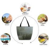 Yanfind Shopping Bag for Ladies Fog Outdoors Mist Grey Spooky Ominous Outside Road Dusk Halloween Creepy Cattails Reusable Multipurpose Heavy Duty Grocery Bag for Outdoors.