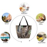 Yanfind Shopping Bag for Ladies Young Tree Pet Kitten Portrait Cute Little Adorable Furry Cat Fur Reusable Multipurpose Heavy Duty Grocery Bag for Outdoors.