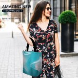Yanfind Shopping Bag for Ladies Frozen Macro Cube Icecube Refreshing Newcomp Aqua Turquoise Reusable Multipurpose Heavy Duty Grocery Bag for Outdoors.