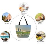 Yanfind Shopping Bag for Ladies Future Tokyo Japan HDR Pond Buildings City Lake Reflection Futuristic Beautiful Shrine Reusable Multipurpose Heavy Duty Grocery Bag for Outdoors.