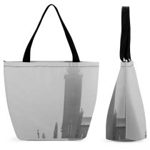 Yanfind Shopping Bag for Ladies Grey Fog Stockholm Stadshus Sweden Architecture Building Spire Steeple Outdoors Waterfront Reusable Multipurpose Heavy Duty Grocery Bag for Outdoors.