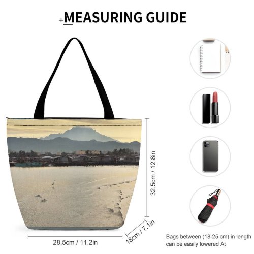Yanfind Shopping Bag for Ladies Heritage Kota Kinabalu Mount Village Sunrise Shore Shoreline Poverty Malaysia Malaysian Sabah Reusable Multipurpose Heavy Duty Grocery Bag for Outdoors.