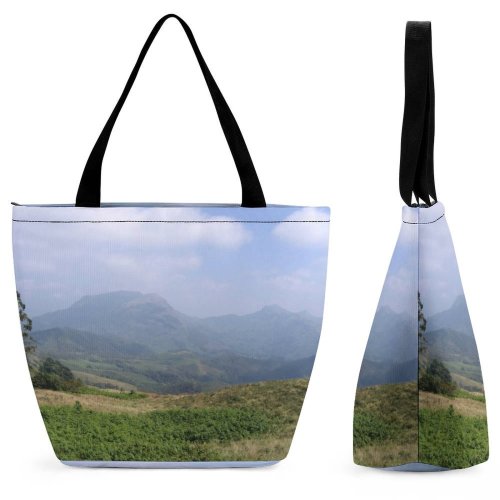 Yanfind Shopping Bag for Ladies Tea Gardens Hill Station Mountainous Landforms Highland Vegetation Sky Natural Landscape Reusable Multipurpose Heavy Duty Grocery Bag for Outdoors.