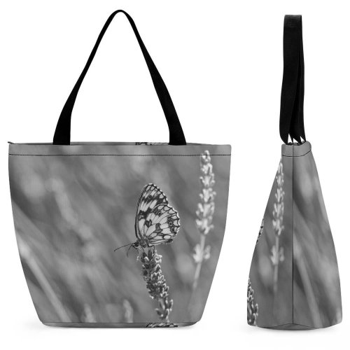 Yanfind Shopping Bag for Ladies Grey Invertebrate Insect Plant Butterfly Flower Creative Commons Reusable Multipurpose Heavy Duty Grocery Bag for Outdoors.