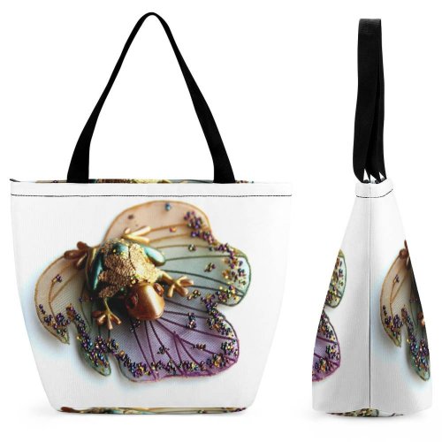 Yanfind Shopping Bag for Ladies Frog Amphibian Decoration Christmas Xmas Purple Insect Fashion Accessory Beetle Brooch Scarabs Reusable Multipurpose Heavy Duty Grocery Bag for Outdoors.