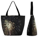 Yanfind Shopping Bag for Ladies Th July Independence Fireworks Fire Sparks Washington River Darkness Night Midnight Reusable Multipurpose Heavy Duty Grocery Bag for Outdoors.