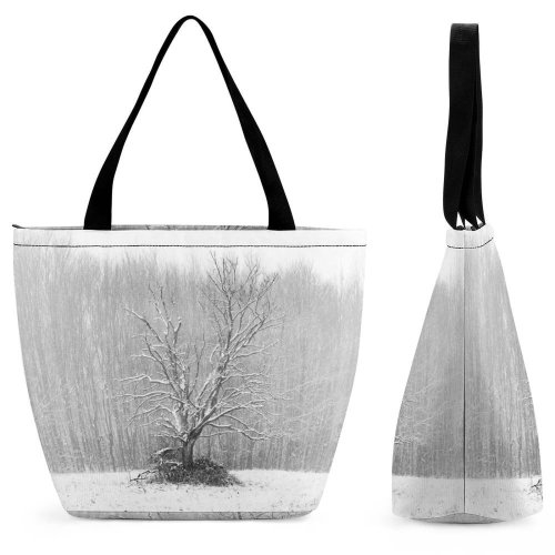 Yanfind Shopping Bag for Ladies Grey Outdoors Snow Blizzard Storm Winter Plant Vegetation Tree Forest Land Reusable Multipurpose Heavy Duty Grocery Bag for Outdoors.