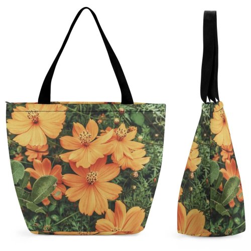 Yanfind Shopping Bag for Ladies Flower Cosmos Plant Geranium Flora Leaves Leaf Treasure Floral Weed Reusable Multipurpose Heavy Duty Grocery Bag for Outdoors.