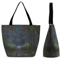Yanfind Shopping Bag for Ladies Rail Road Forest Dream Concentration Camp Poland Woodland Natural Tree Atmospheric Biome Reusable Multipurpose Heavy Duty Grocery Bag for Outdoors.