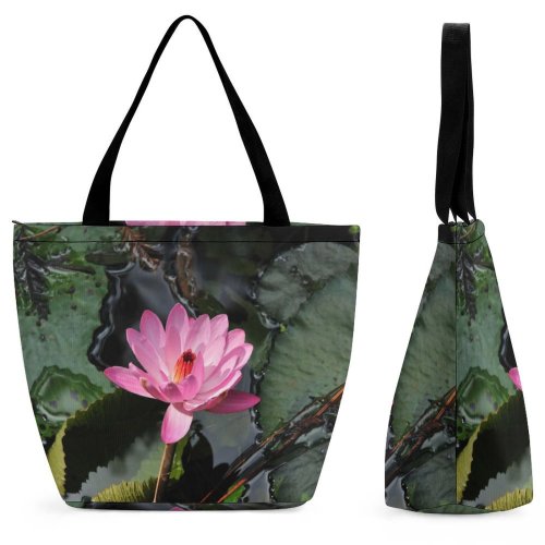 Yanfind Shopping Bag for Ladies Flowers Park Pond Lilly Flower Aquatic Plant Petal Lotus Family Sacred Lily Reusable Multipurpose Heavy Duty Grocery Bag for Outdoors.