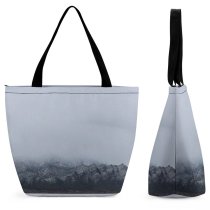 Yanfind Shopping Bag for Ladies Grey Range Outdoors Peak Plateau Fog Snow Scenery Land Countryside Reusable Multipurpose Heavy Duty Grocery Bag for Outdoors.