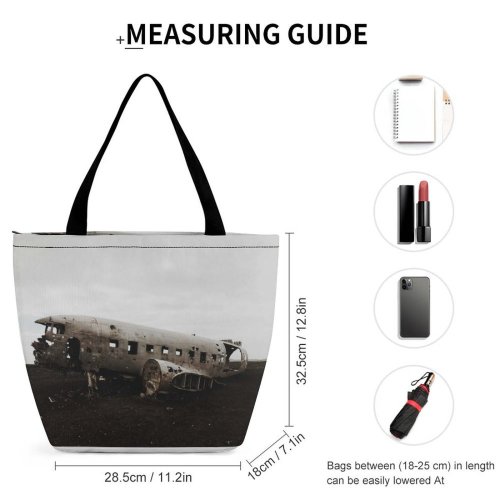 Yanfind Shopping Bag for Ladies Aeroplane Ruined Wreck Airplane Aircraft Empty Plane Field Broken Abandoned Crash Destroyed Reusable Multipurpose Heavy Duty Grocery Bag for Outdoors.