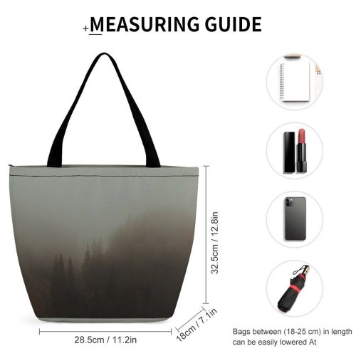 Yanfind Shopping Bag for Ladies Fog Vatra Dornei Romania Woodland Tree Forest Grey Blurry Cloud Mist Reusable Multipurpose Heavy Duty Grocery Bag for Outdoors.