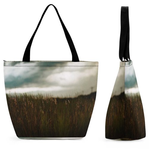 Yanfind Shopping Bag for Ladies Grass Plant Field Grassland Outdoors Land Countryside Forest Savanna Stock Reusable Multipurpose Heavy Duty Grocery Bag for Outdoors.