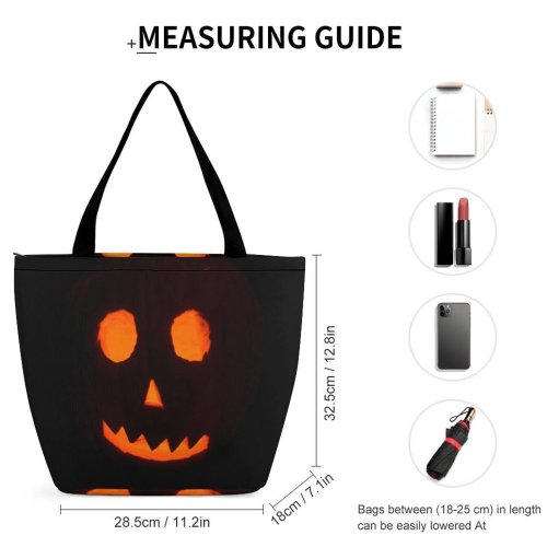 Yanfind Shopping Bag for Ladies Halloween Pumpkin Octobre Autumn Squash Carvin Pumkin Vegetables Fall Latern Fear Scary Reusable Multipurpose Heavy Duty Grocery Bag for Outdoors.