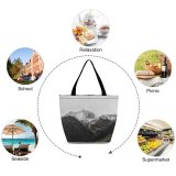 Yanfind Shopping Bag for Ladies Grey Snow Crest Range Outdoors Alps Cliff Rock Fog Reusable Multipurpose Heavy Duty Grocery Bag for Outdoors.