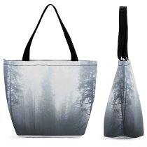 Yanfind Shopping Bag for Ladies Grey Fog Forest Mist Misty Foggy Sky Mountaint Tree Outdoors Plant Land Reusable Multipurpose Heavy Duty Grocery Bag for Outdoors.