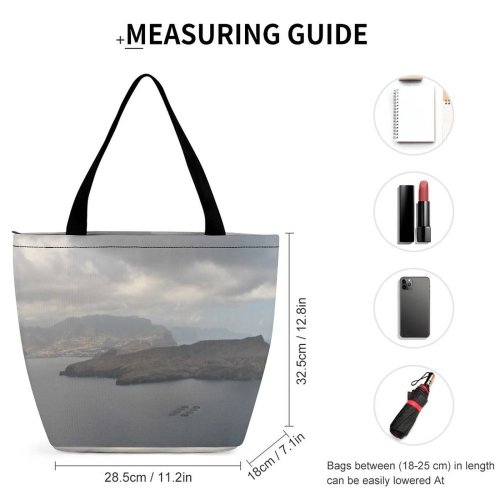 Yanfind Shopping Bag for Ladies Grey Land Outdoors Shoreline Ocean Sea Coast Peninsula Praia Capo Verde Promontory Reusable Multipurpose Heavy Duty Grocery Bag for Outdoors.