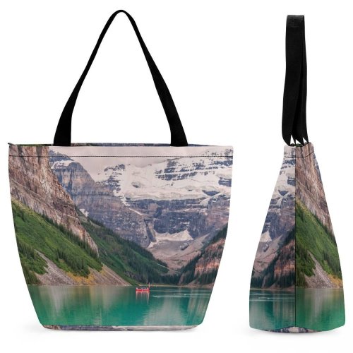 Yanfind Shopping Bag for Ladies Adventure Landscape Sight Boat River Outdoors Scenic Banff Lake Canoeing Reusable Multipurpose Heavy Duty Grocery Bag for Outdoors.