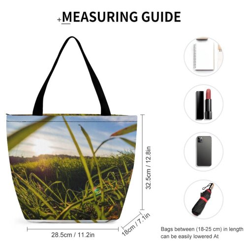 Yanfind Shopping Bag for Ladies Grass Field Grassland Outdoors Plant Sky Countryside Meadow Light Vegetation Cloud Reusable Multipurpose Heavy Duty Grocery Bag for Outdoors.